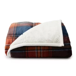 Cuddl Duds® Cozy Soft Plush to Faux Fur Throw -Cheap Home Decor Store 4380627 Blue Rust Plaid