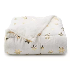 Cuddl Duds® Cozy Soft Plush to Faux Fur Throw -Cheap Home Decor Store 4380627 Gold Foil Snowflake