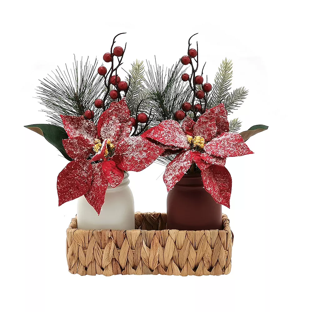 St. Nicholas Square® Artificial Poinsettia Mason Jar Table Decor 1 St. Nicholas Square® Artificial Poinsettia Mason Jar Table Decor